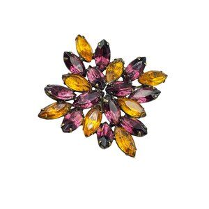 Vintage Rhinestones Brooch Great Color Combination Orange Purple Glass Stones